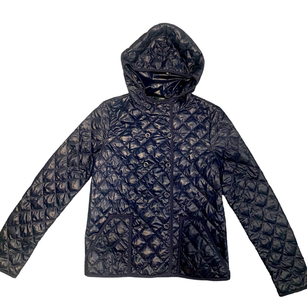 J.Crew Quilted Hooded Jacket Navy - Picture 1 of 7